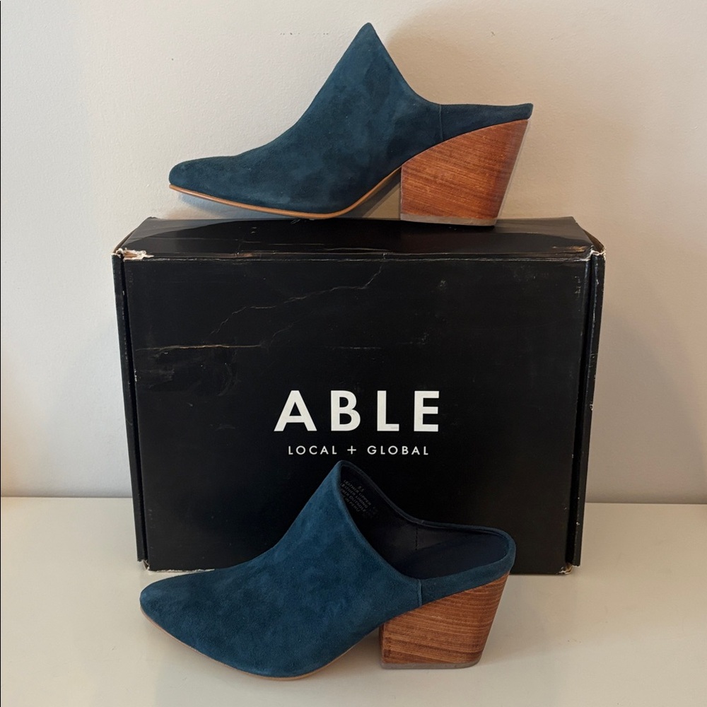 Able Local + Global Rojas Blue Suede Mule Size 9.5 New from Anthropologie - Picture 4 of 6